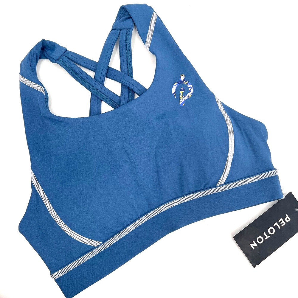 PELOTON Women's XS NWT Dusty Blue Move Mission Strappy Sports Bra Removable Pads